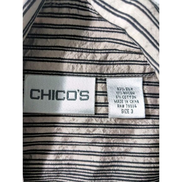 Chico's Womens Shirt 3 Large Golden Striped Button Up Long Sleeve Silk Blend N24 - Picture 4 of 7